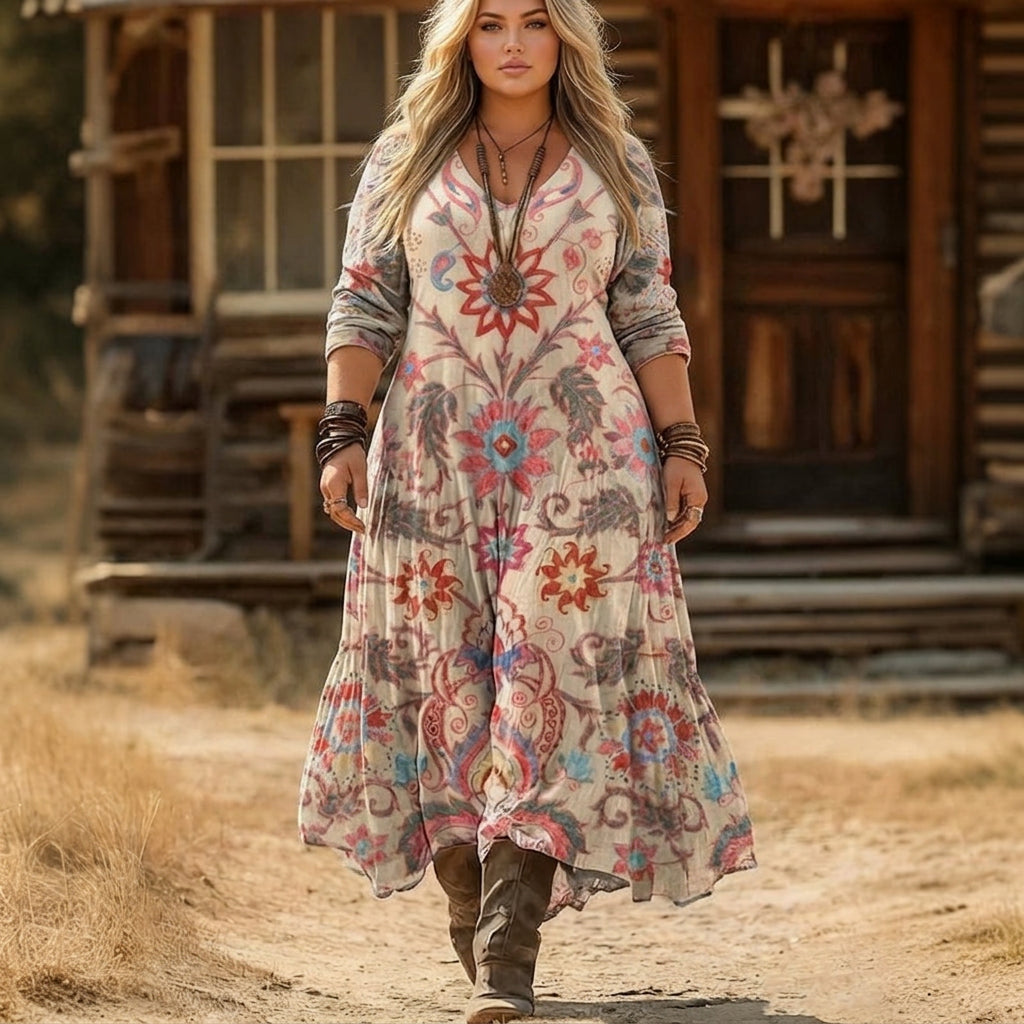Luna | Robe décontractée inspirée vintage à manches longues