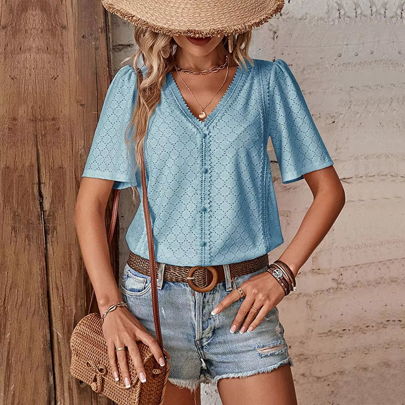 BLOUSE ADELHEID I À MANCHES COURTES AVEC COL EN V