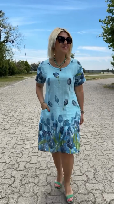 Neya™ - Robe d'été à col rond et joli imprimé