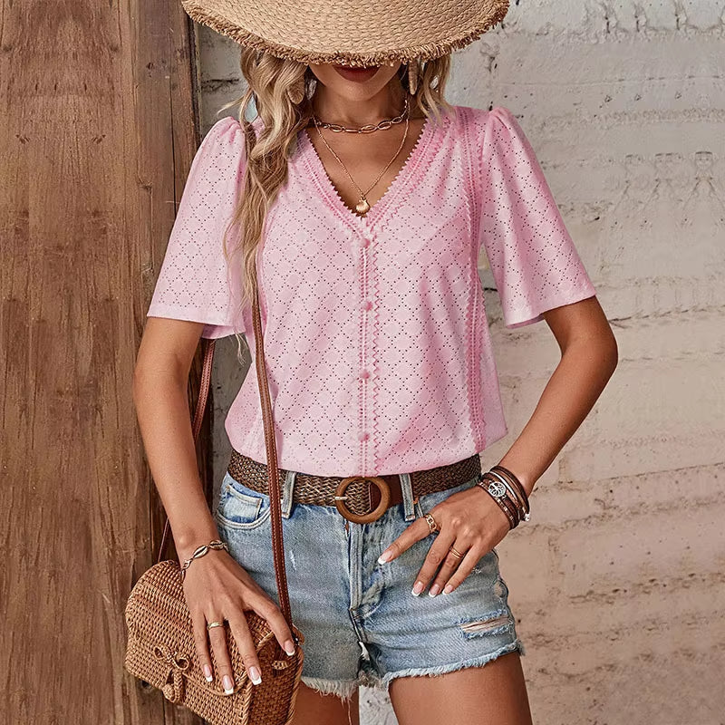 BLOUSE ADELHEID I À MANCHES COURTES AVEC COL EN V