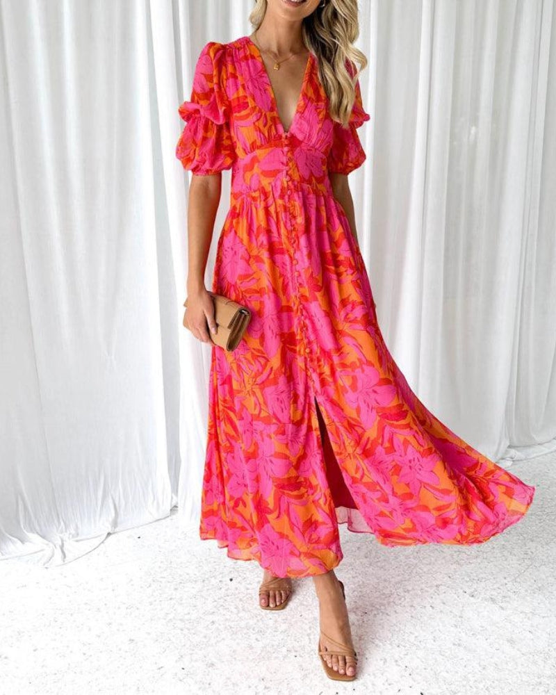 DERANA - ROBE MAXI ROSE ROUGE