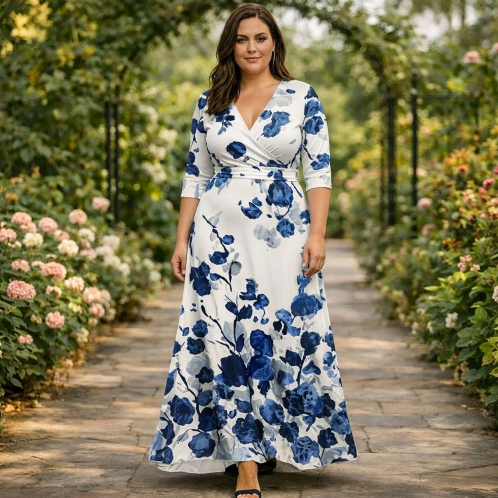 Mireva | Robe Maxi Wikkel à Fleurs Bleues
