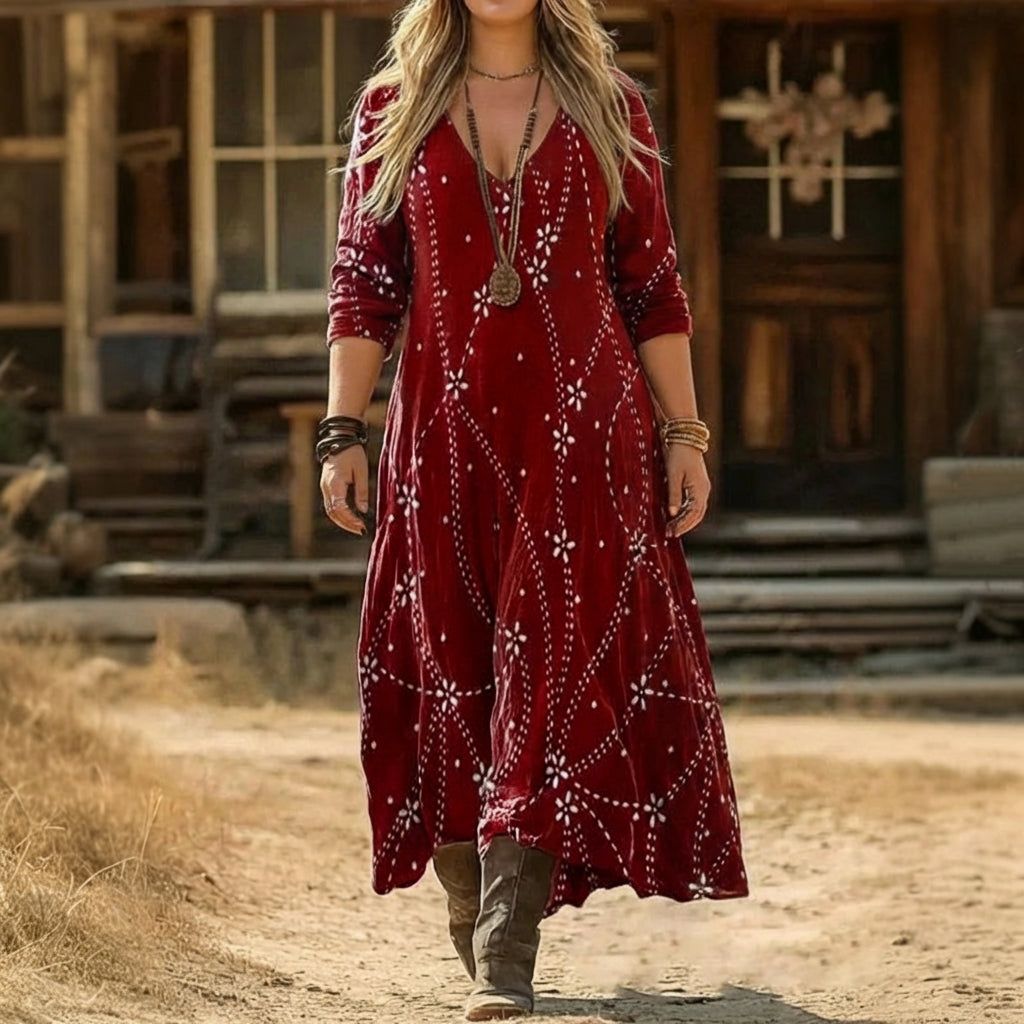 Ava | Robe Décontractée à Manches Longues Inspirée Vintage