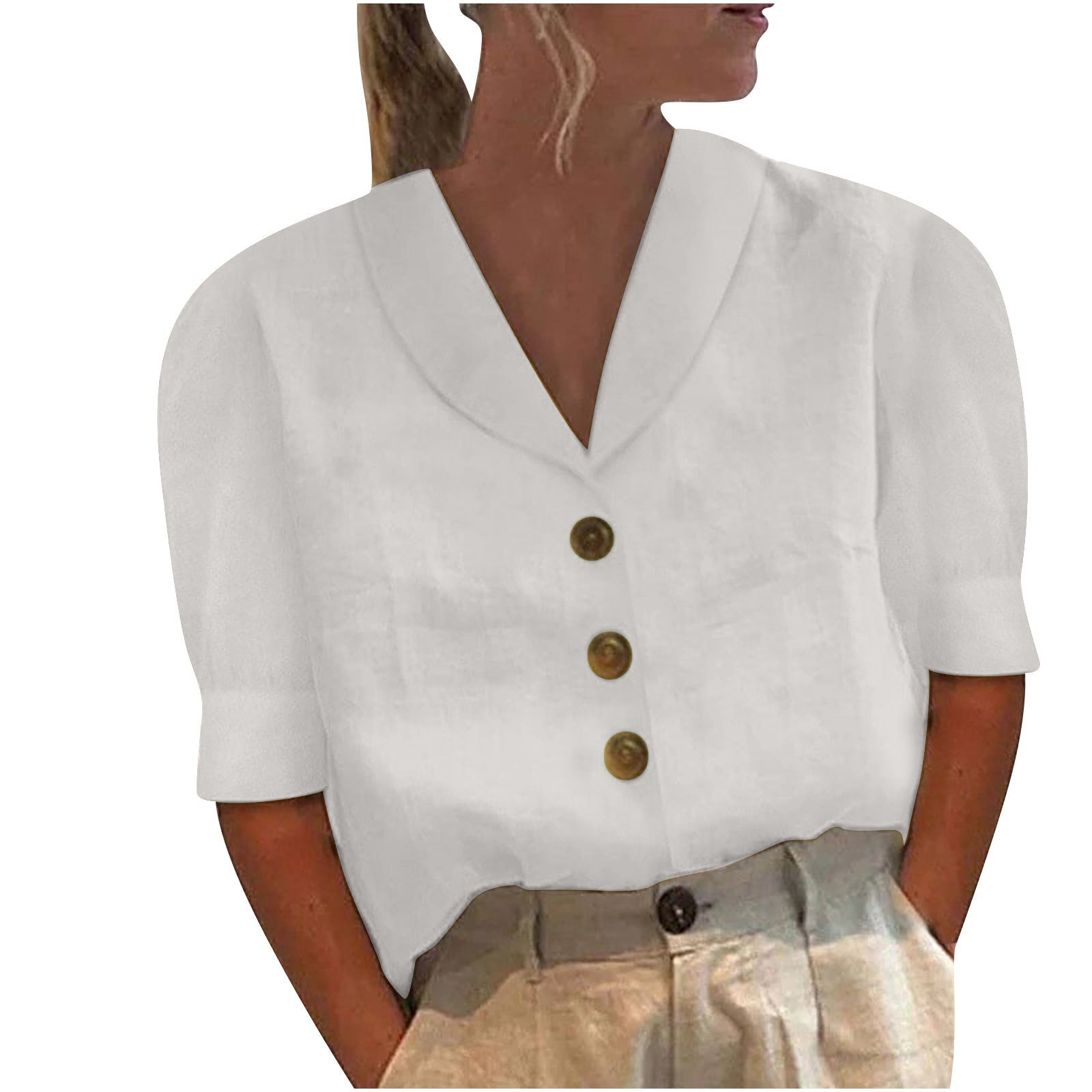 Blouse Boutonnée Rétro-Chic avec Devant Noué