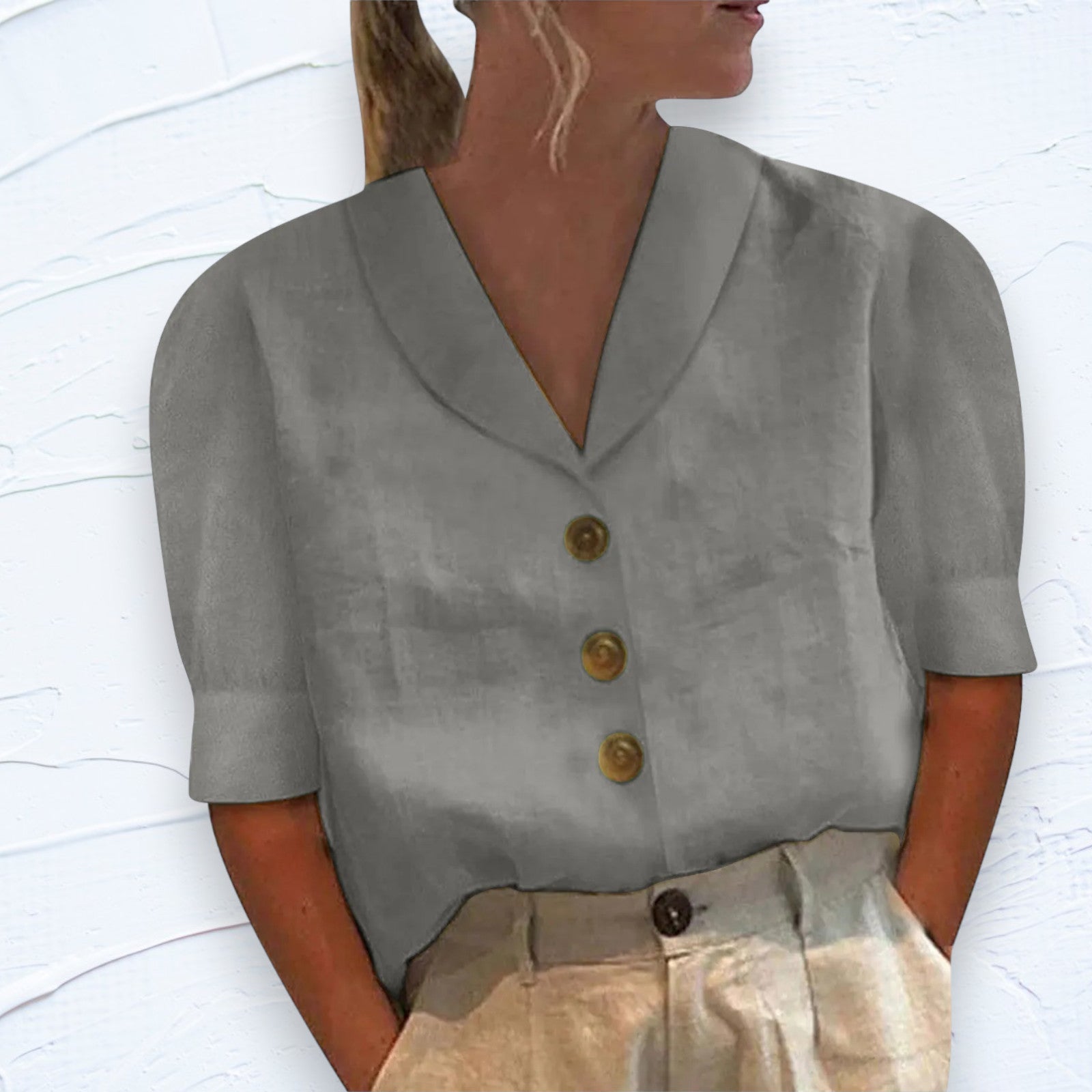 Blouse Boutonnée Rétro-Chic avec Devant Noué