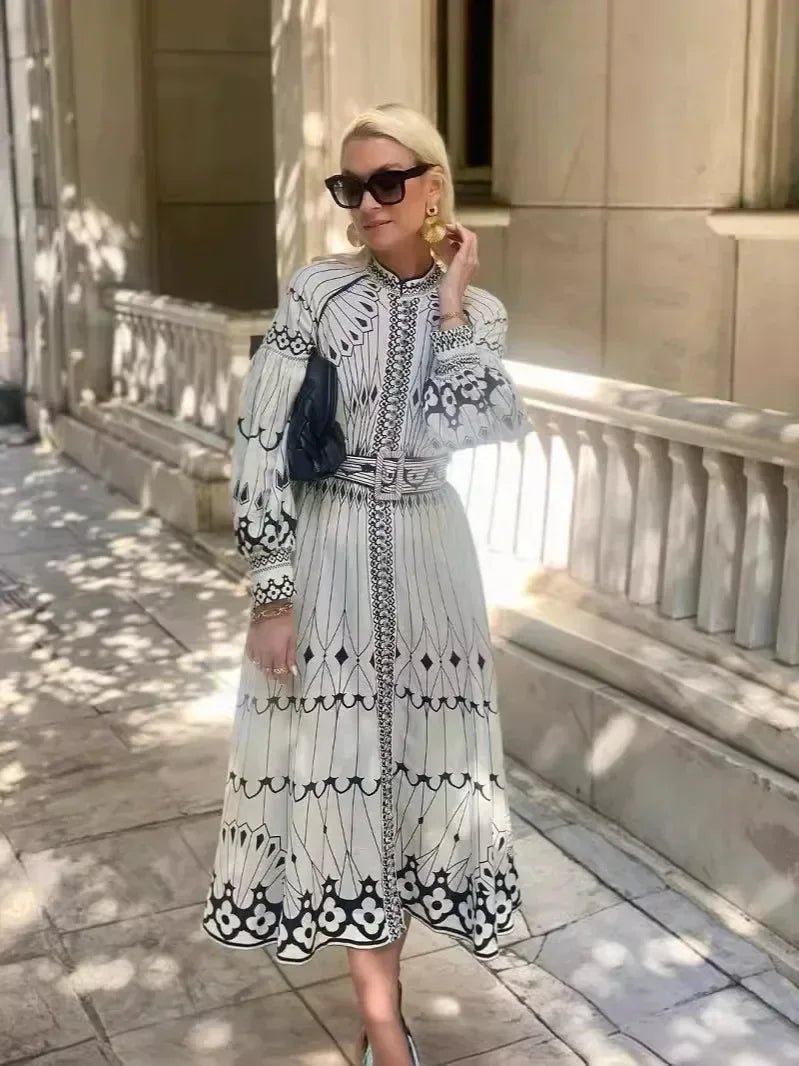 Eulalia - Robe Boho à Col Montant Rétro