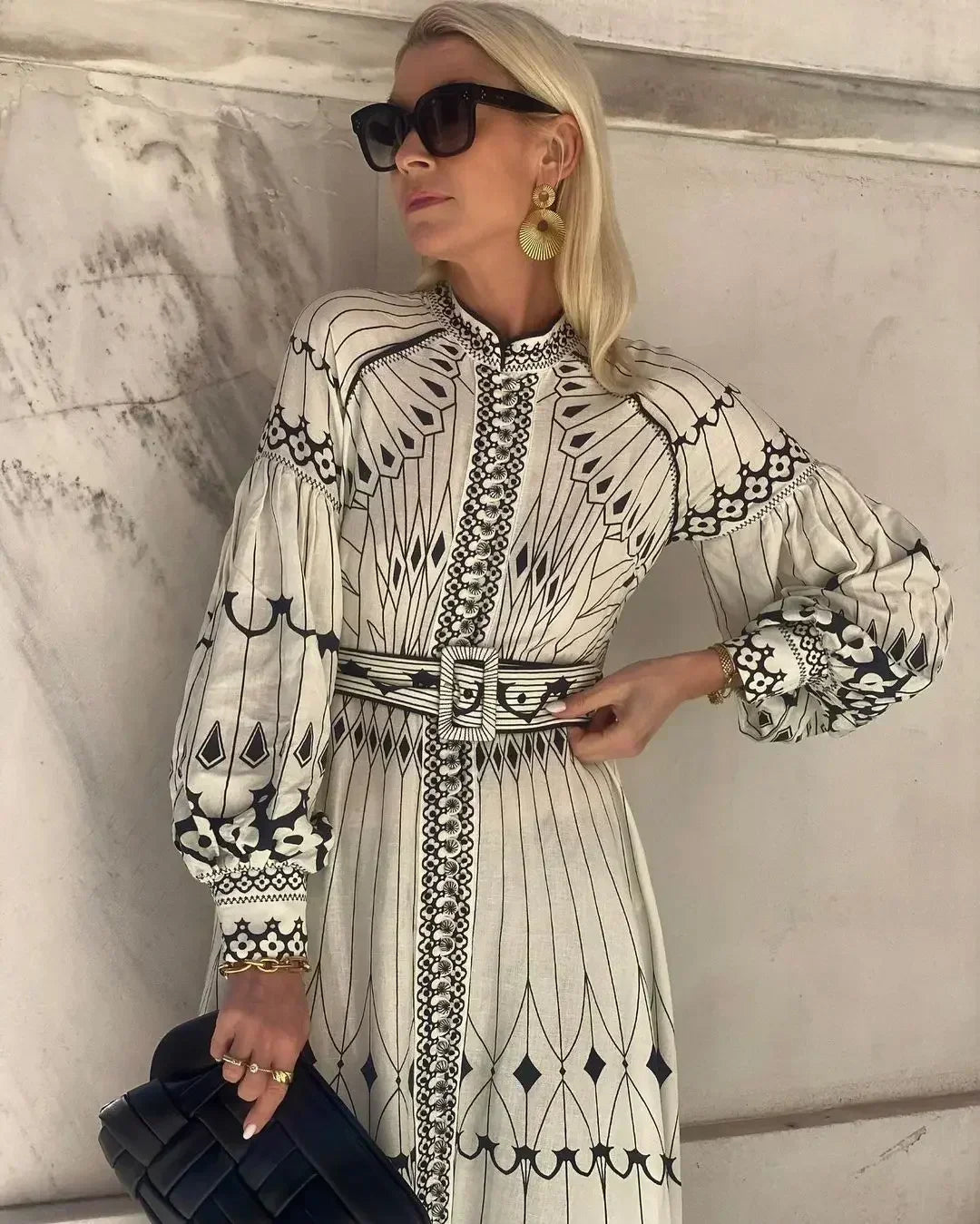 Eulalia - Robe Boho à Col Montant Rétro