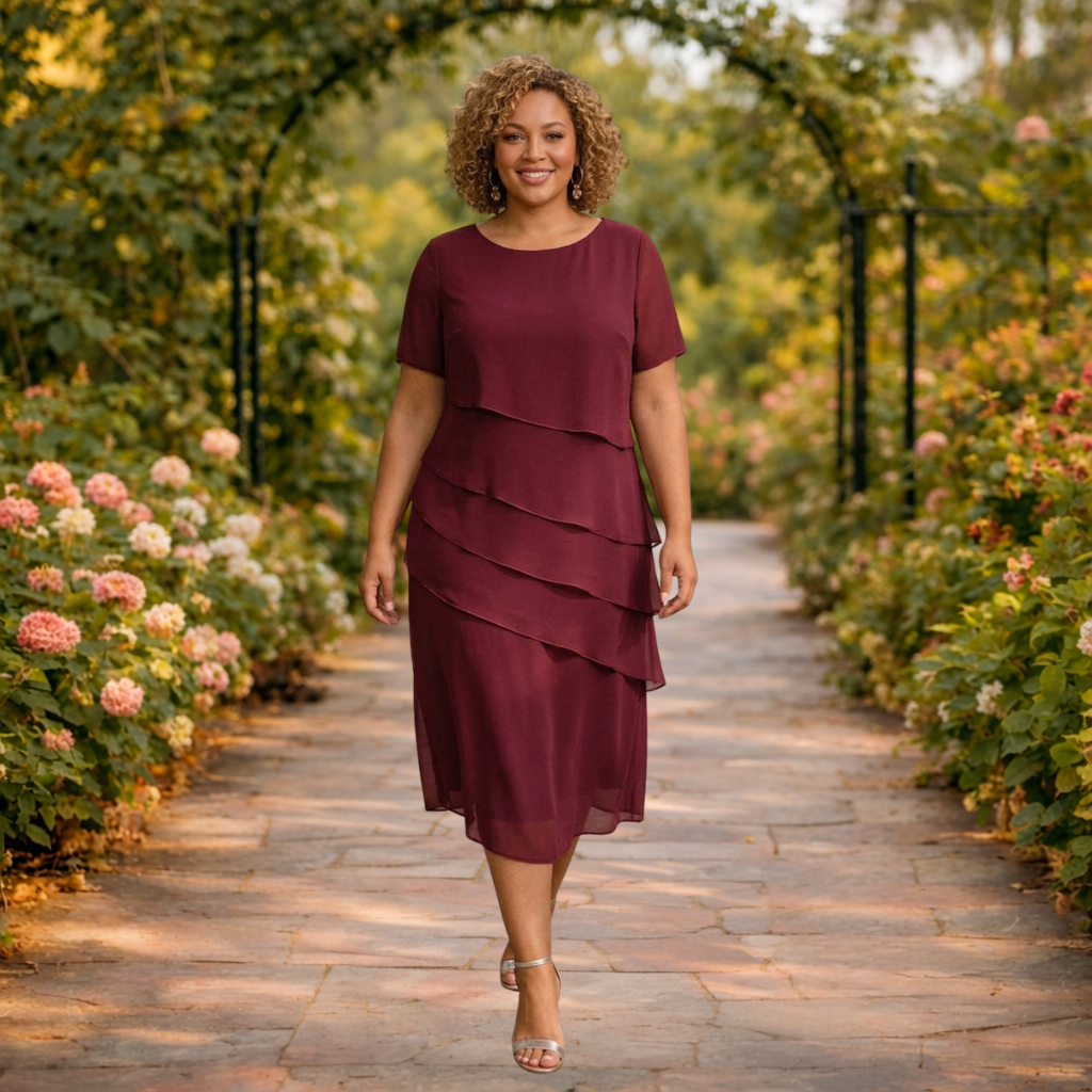 Elena | Robe Midi en Chiffon à Couches