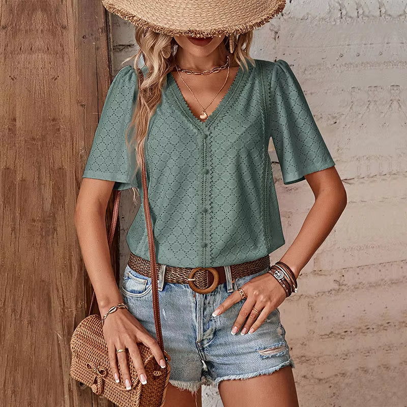 BLOUSE ADELHEID I À MANCHES COURTES AVEC COL EN V