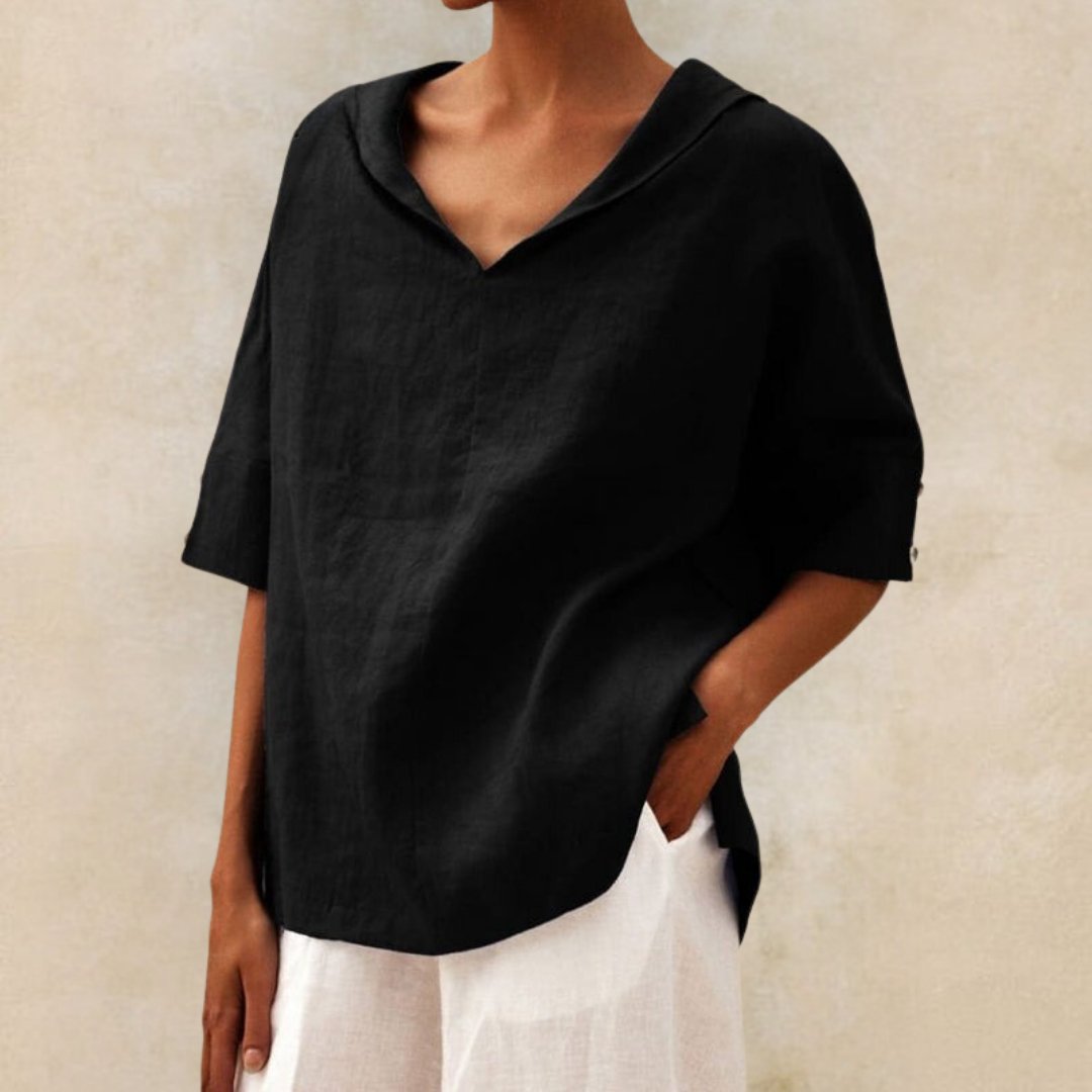YLVIE I BLOUSE EN LIN CLASSIQUE AVEC COL EN V