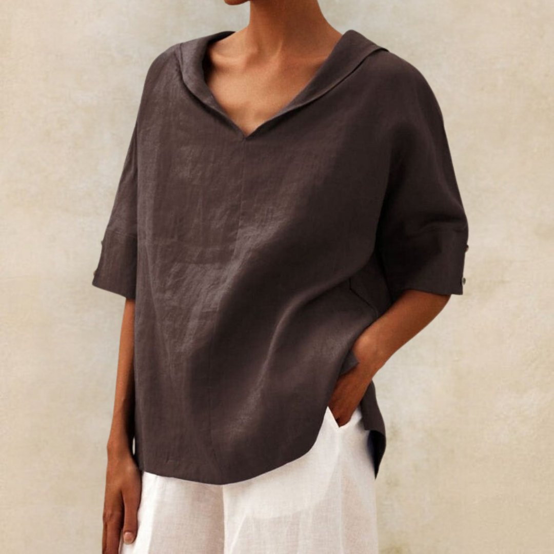 YLVIE I BLOUSE EN LIN CLASSIQUE AVEC COL EN V