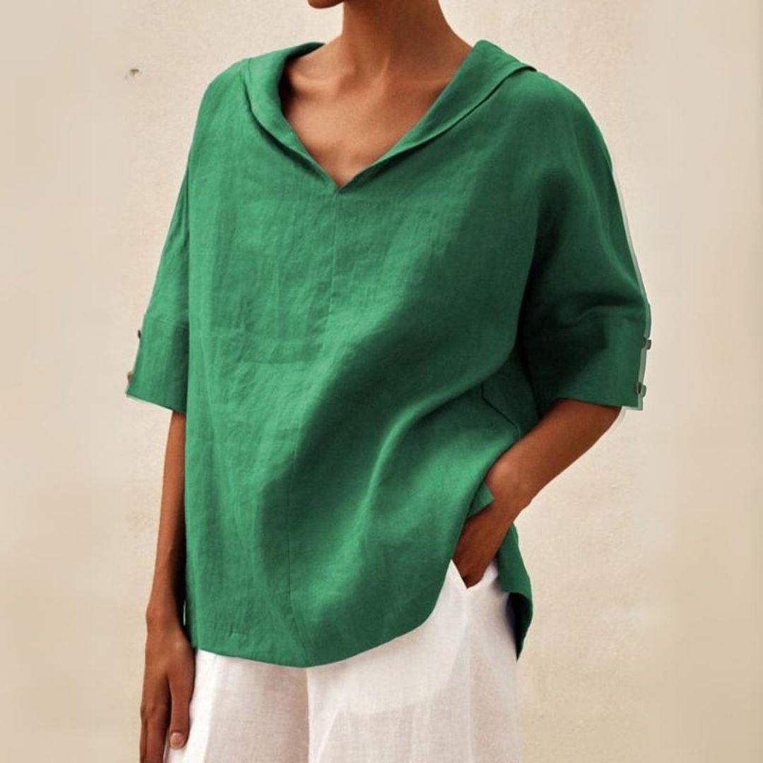 YLVIE I BLOUSE EN LIN CLASSIQUE AVEC COL EN V