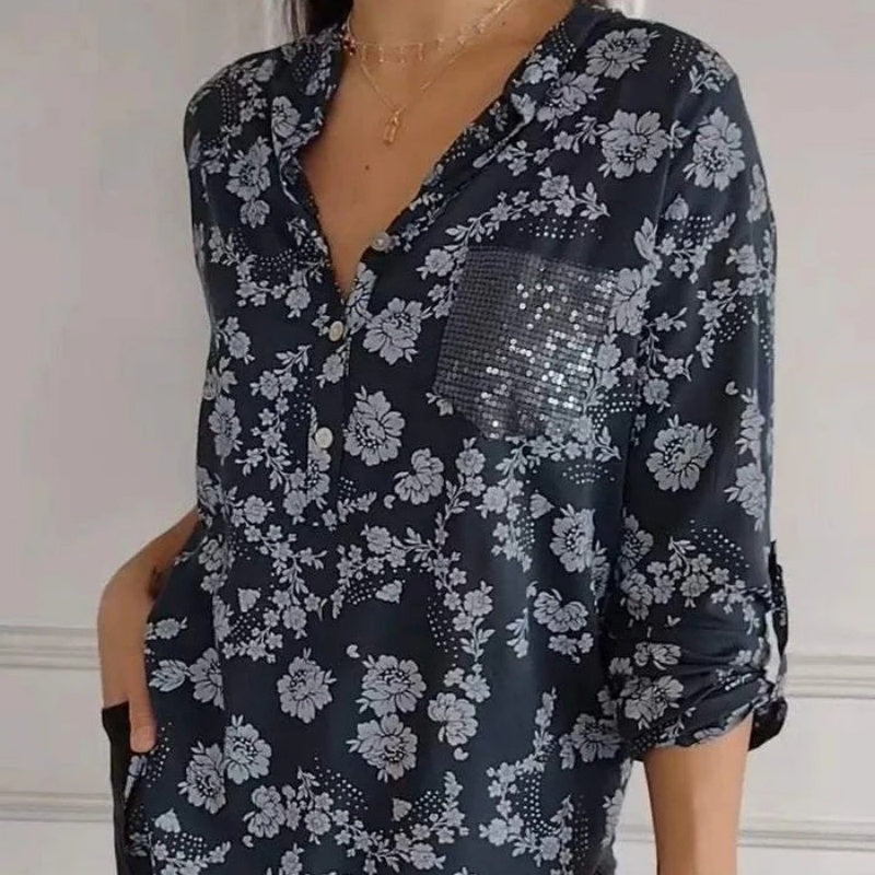 Friedlinde I Blouse à fleurs à manches longues