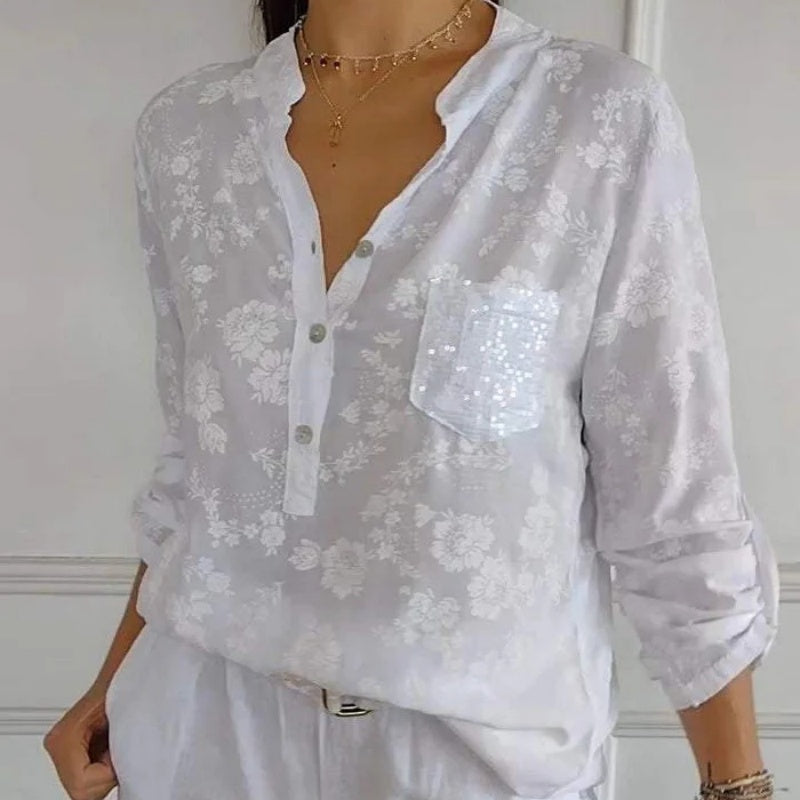 Friedlinde I Blouse à fleurs à manches longues