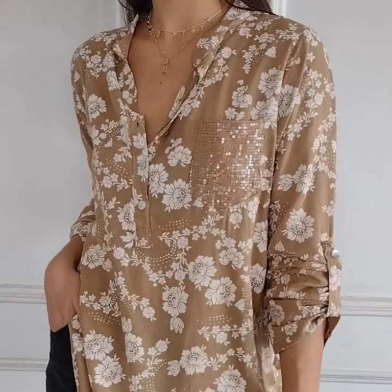 Friedlinde I Blouse à fleurs à manches longues