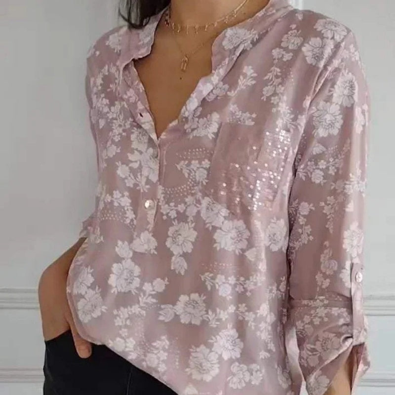 Friedlinde I Blouse à fleurs à manches longues