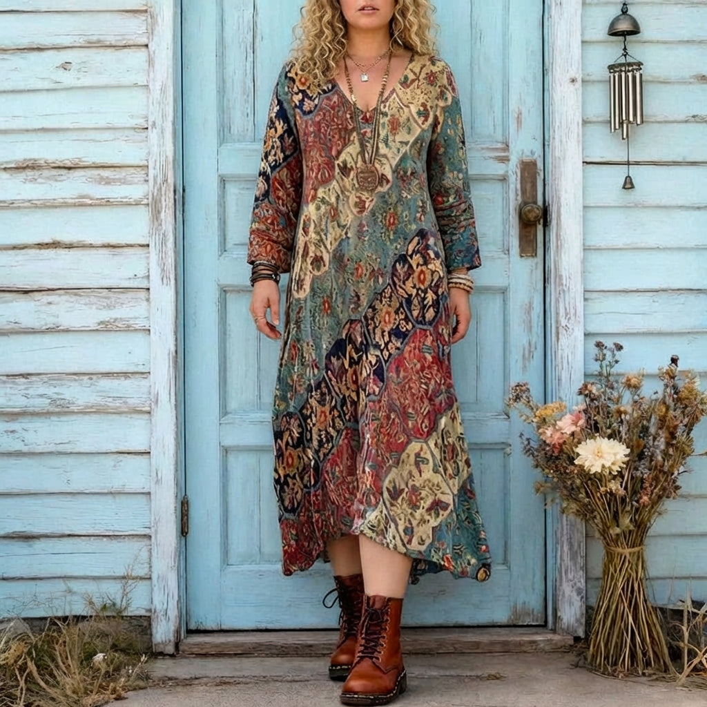 Elizabeth | Robe Décontractée à Manches Longues Inspirée du Vintage
