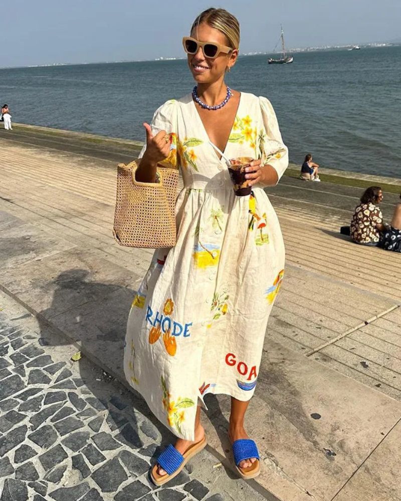 ANNI - Robe en lin imprimée