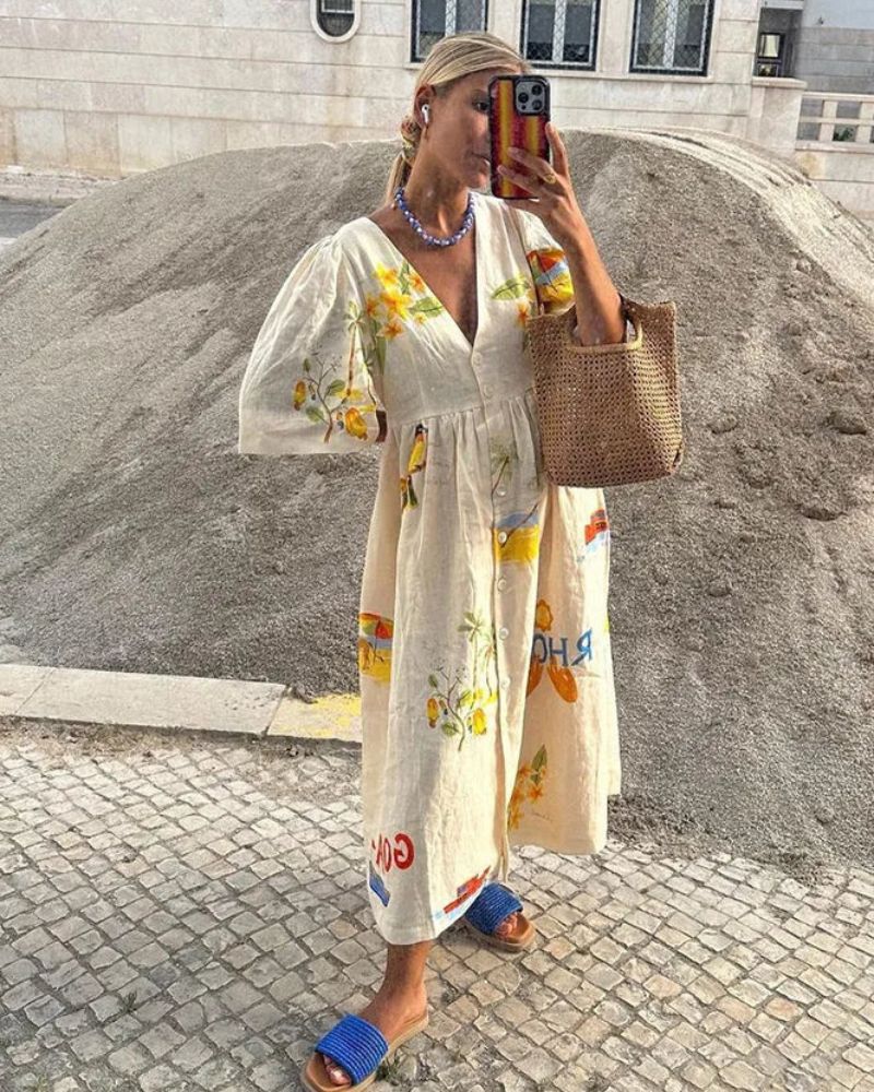 ANNI - Robe en lin imprimée