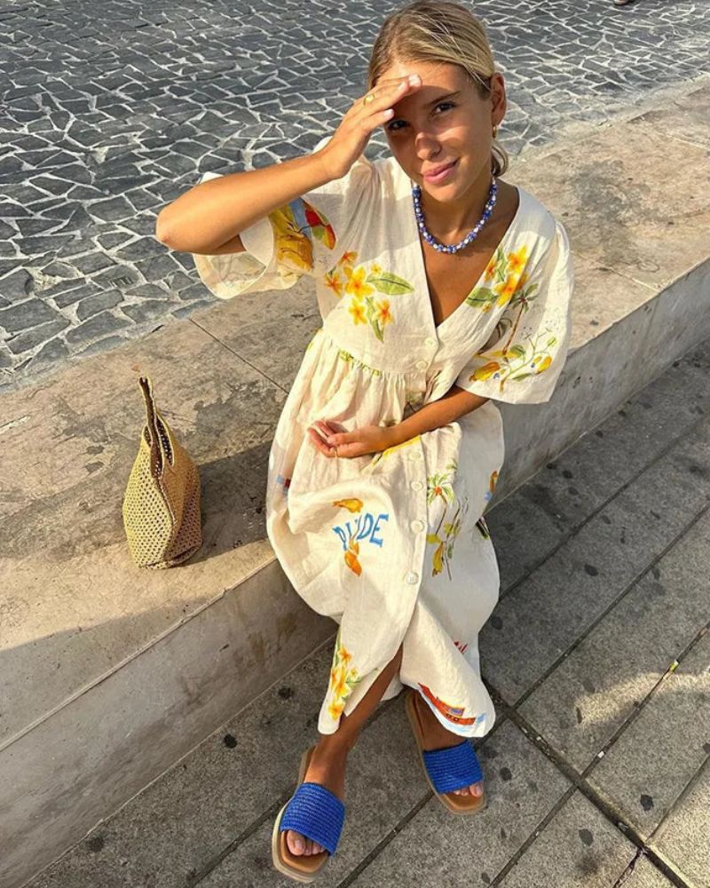 ANNI - Robe en lin imprimée