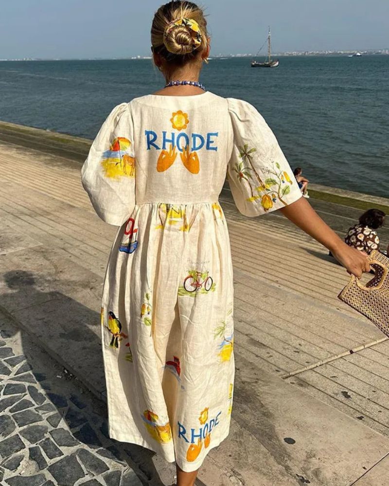 ANNI - Robe en lin imprimée