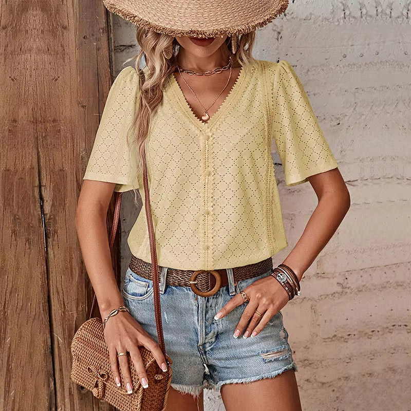BLOUSE ADELHEID I À MANCHES COURTES AVEC COL EN V