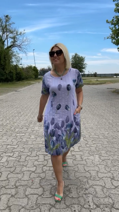 Neya™ - Robe d'été à col rond et joli imprimé