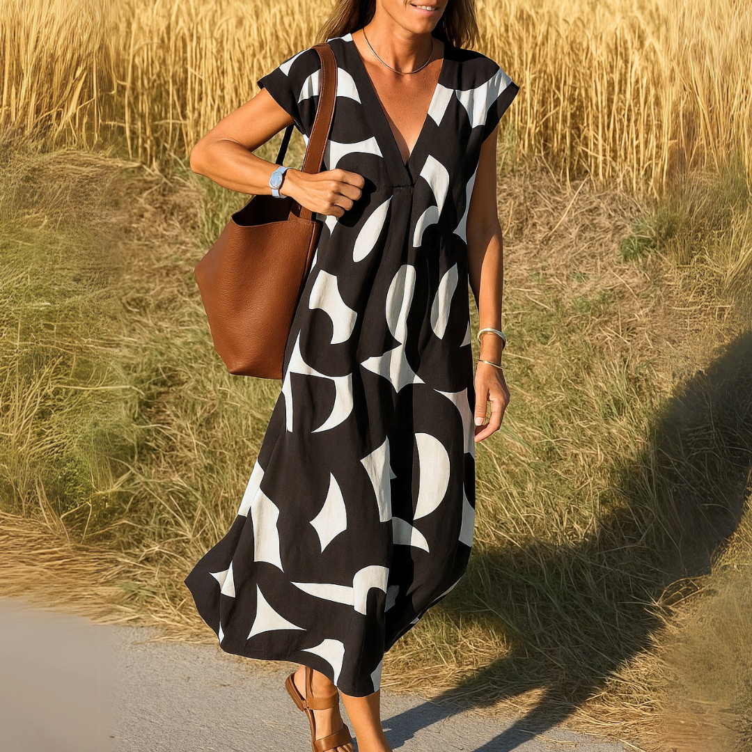 Amina™ Robe – Liberté Estivale avec Imprimé Graphique