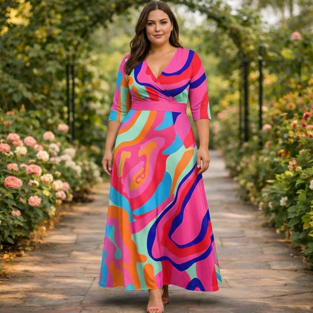 Emma | Robe Maxi Wrap Abstraite Éclatante