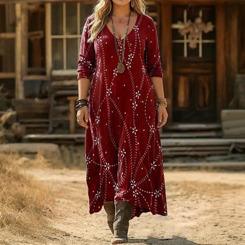 Ava | Robe Décontractée à Manches Longues Inspirée Vintage