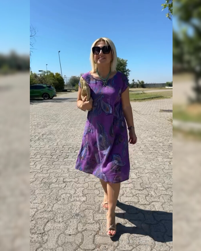 Hazal™ - Robe à col rond avec un joli imprimé