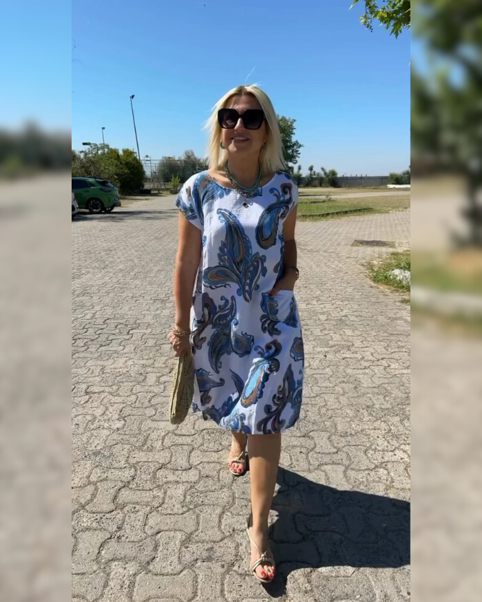 Hazal™ - Robe à col rond avec un joli imprimé