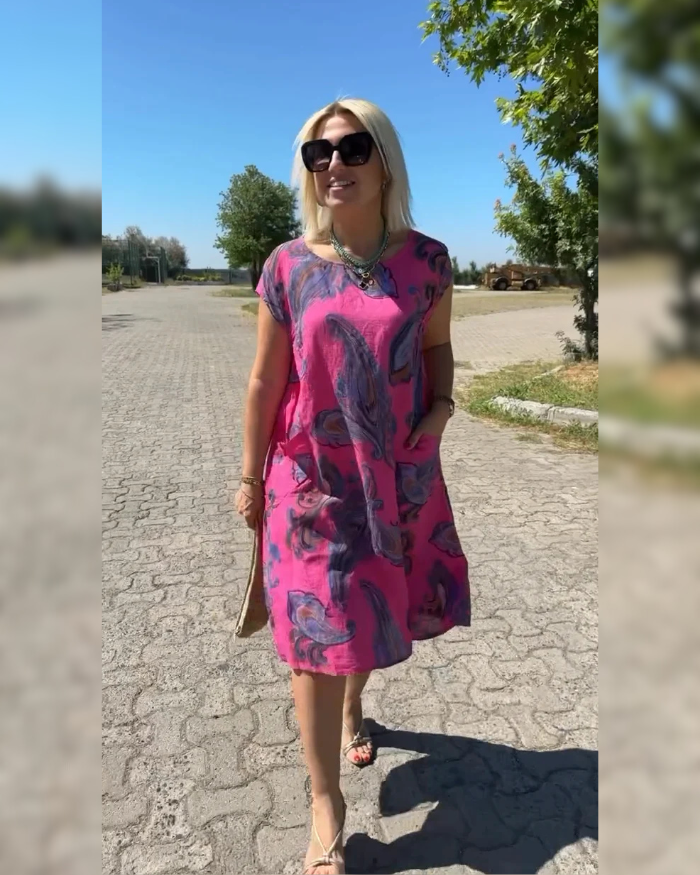 Hazal™ - Robe à col rond avec un joli imprimé