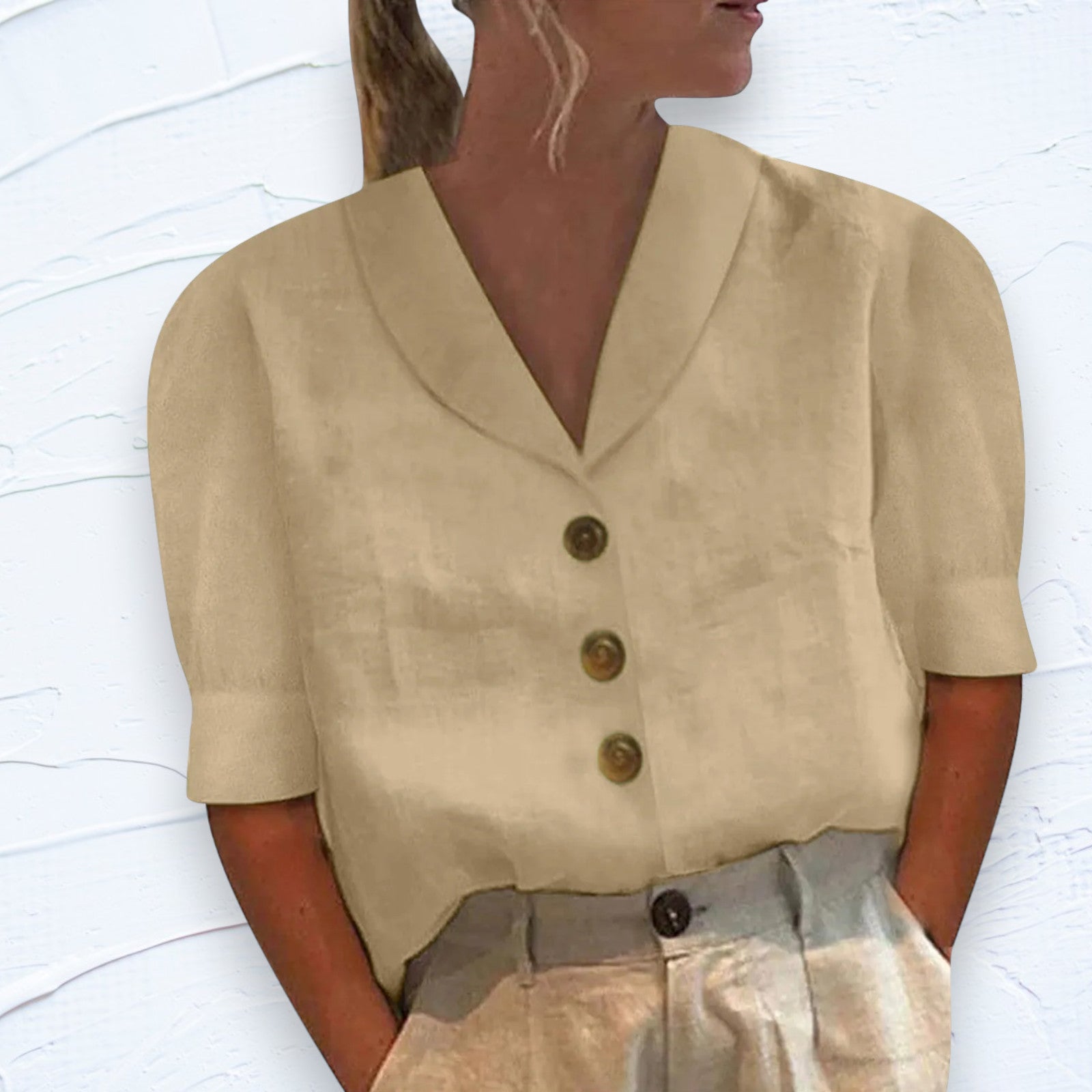 Blouse Boutonnée Rétro-Chic avec Devant Noué