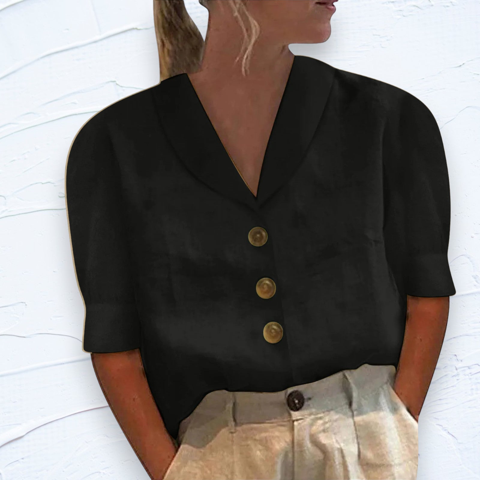 Blouse Boutonnée Rétro-Chic avec Devant Noué