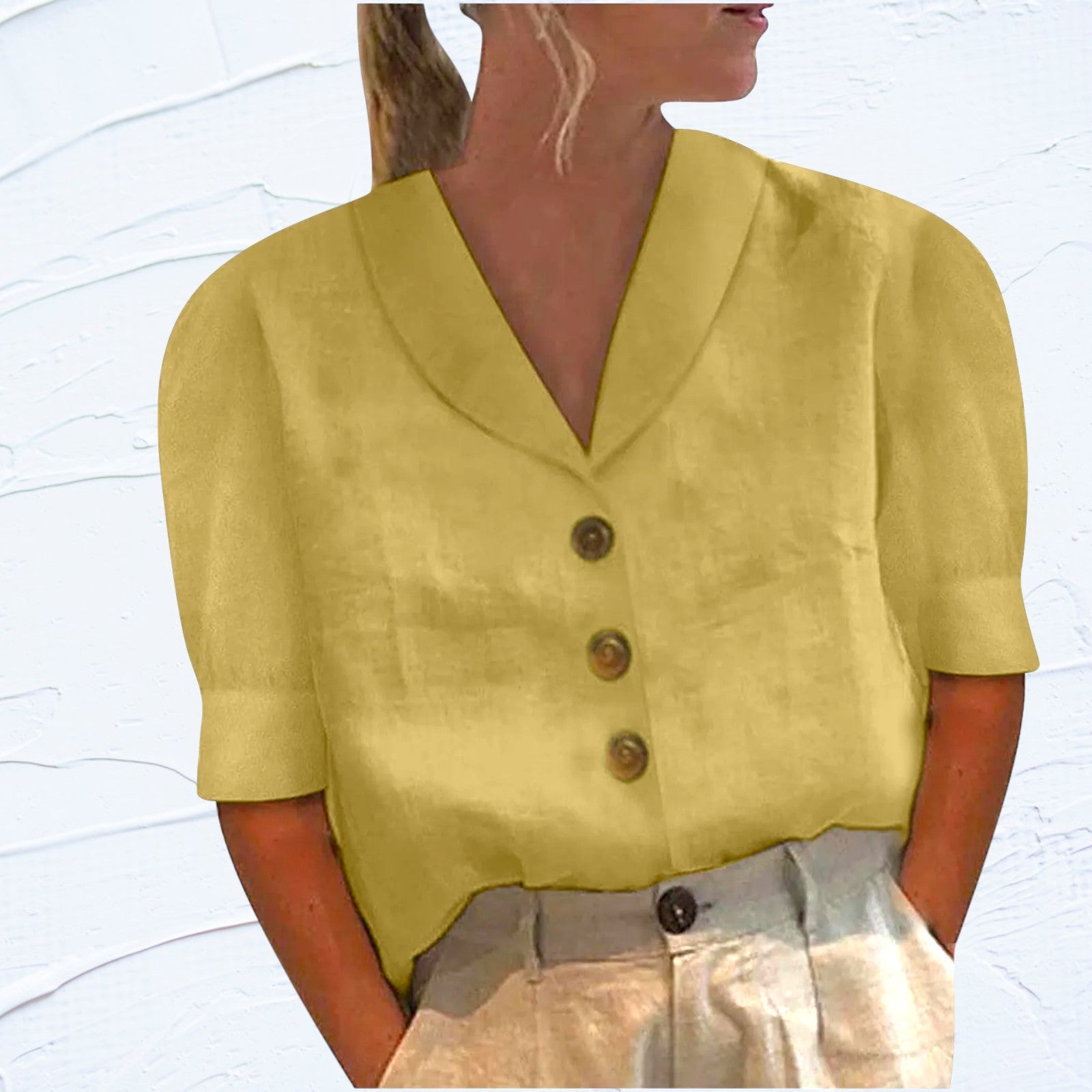 Blouse Boutonnée Rétro-Chic avec Devant Noué