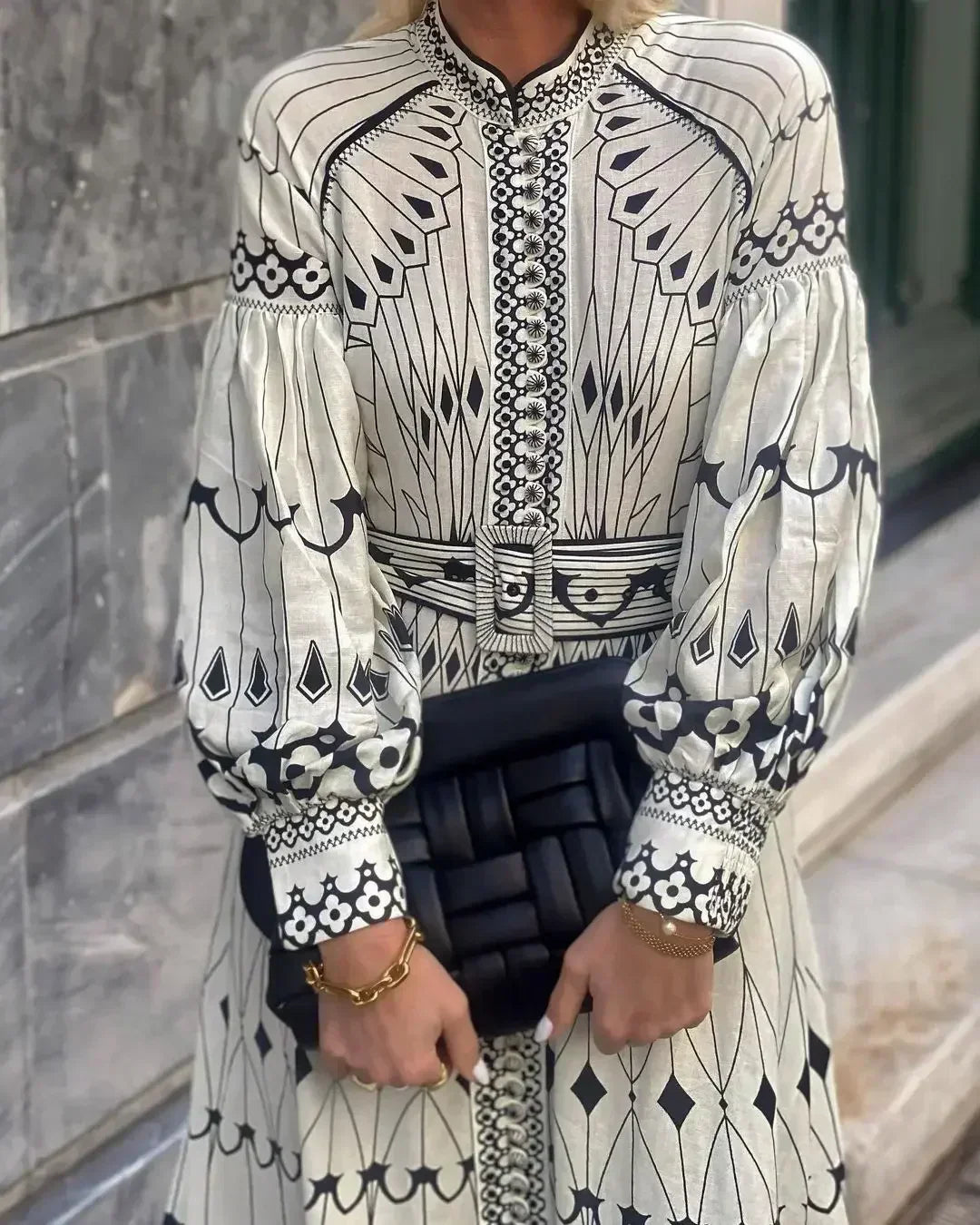 Eulalia - Robe Boho à Col Montant Rétro