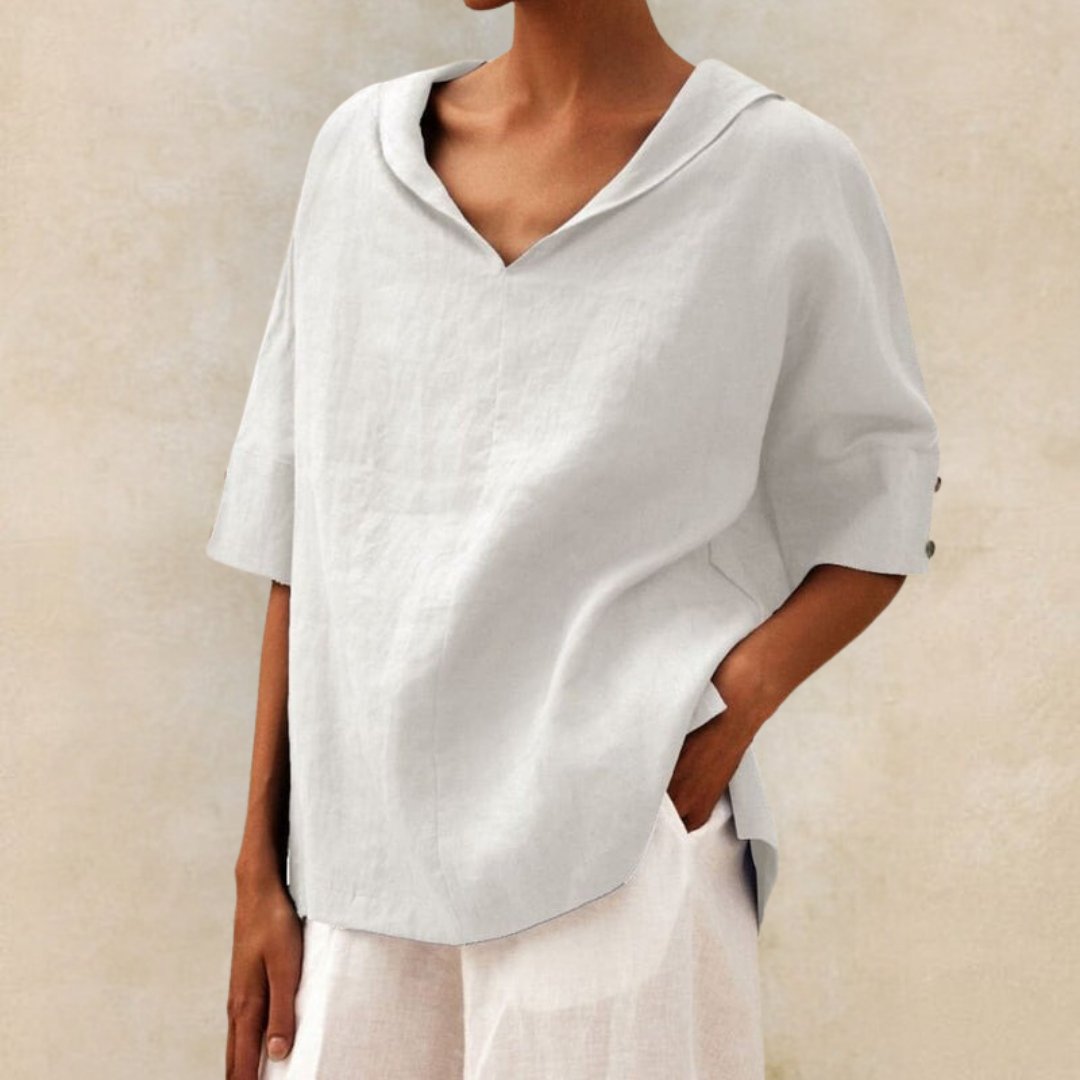YLVIE I BLOUSE EN LIN CLASSIQUE AVEC COL EN V