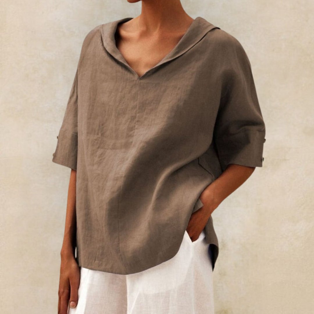 YLVIE I BLOUSE EN LIN CLASSIQUE AVEC COL EN V