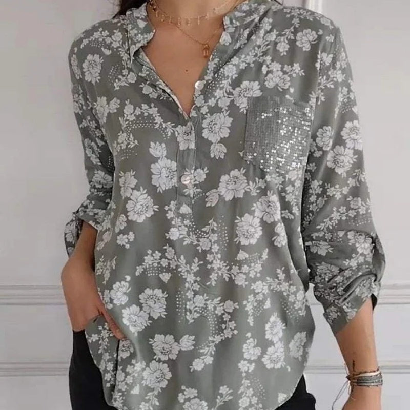 Friedlinde I Blouse à fleurs à manches longues