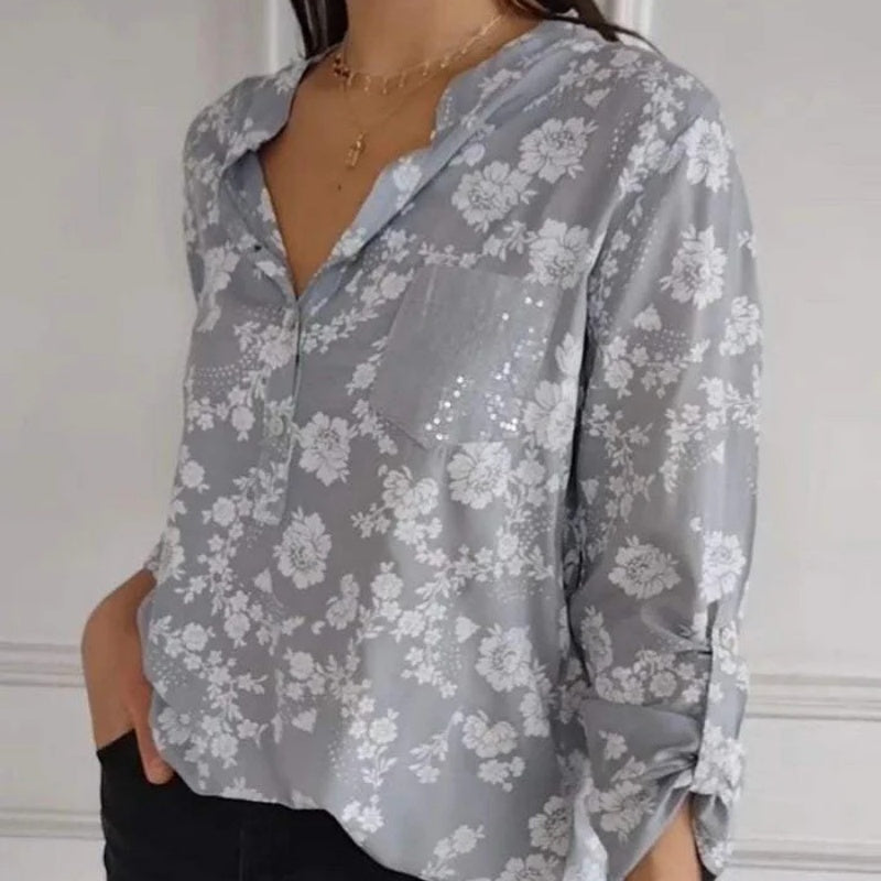 Friedlinde I Blouse à fleurs à manches longues